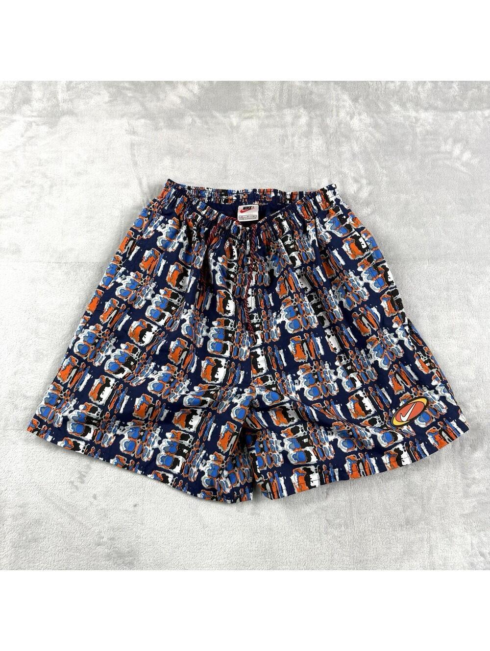 Vintage Nike Swim Trunks Shorts 90s Abstract Print Shorts Mesh Lined Size M Y2K